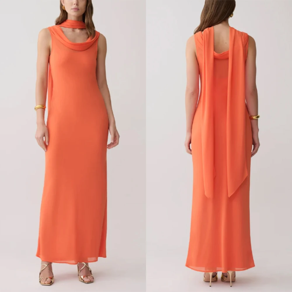 Customized Sleeveless Ankle Length A-line Orange Vestidos Para Bodas Mujer Invitada Luxury Evening Dress فساتين حفلات Abiti Prom