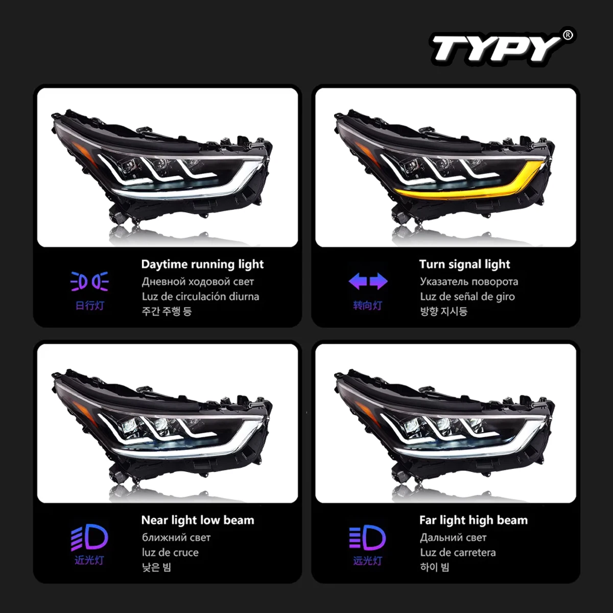 TYPY Car Headlights For Toyota Highlander 2022-2023 LED Car Lamps Daytime Running Lights Dynamic Turn Signals