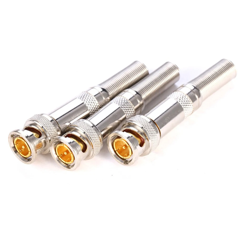 10PCS BNC 75-5 JR-B25 Male Solderless Connector for CCTV Camera System Copper Pin and Zinc Alloy Body BNC Connectors