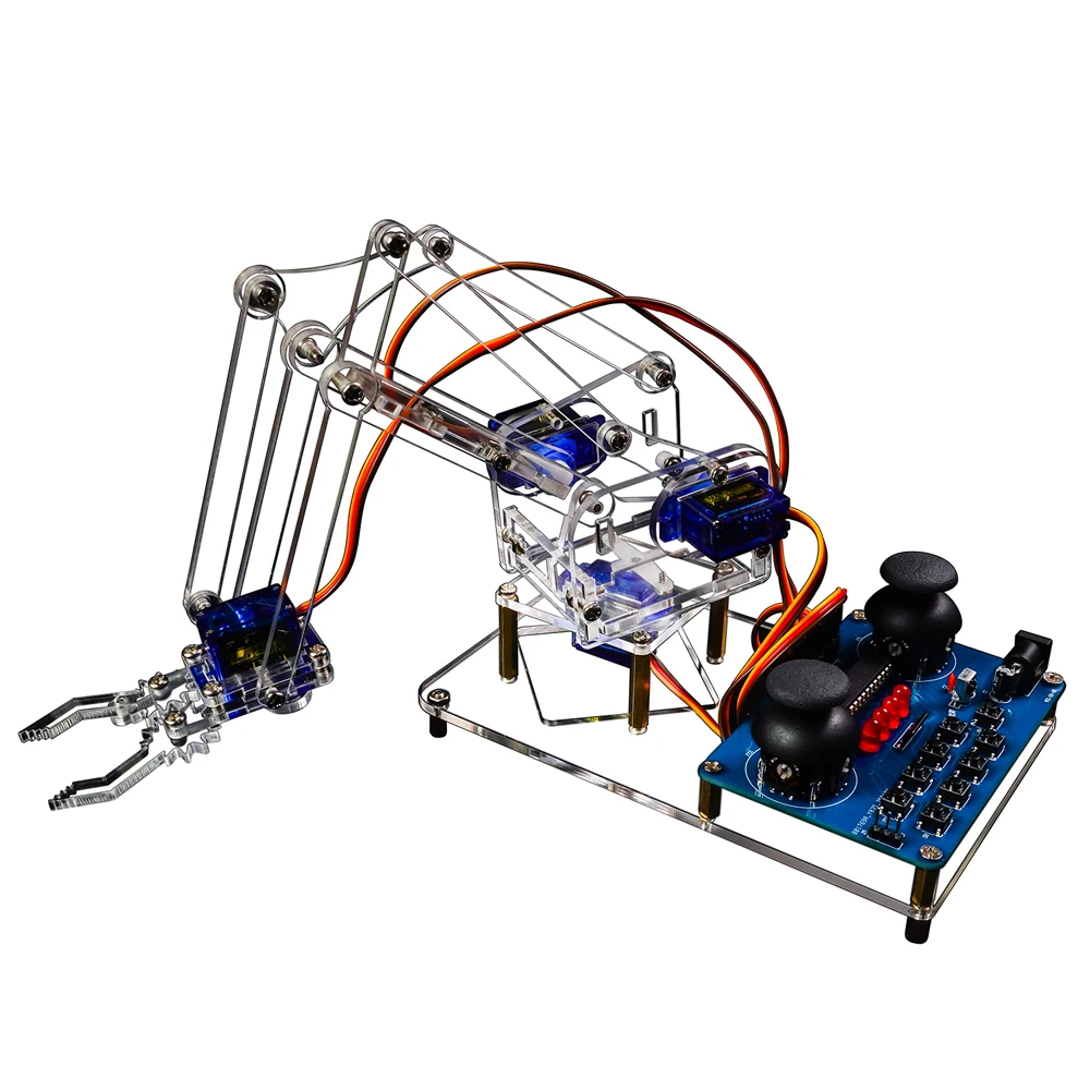 Kit di saldatura elettronica fai-da-te 4DOF Gruppo artiglio braccio robot acrilico per pratica di saldatura compatibile con 51 microcontrollori DC5V