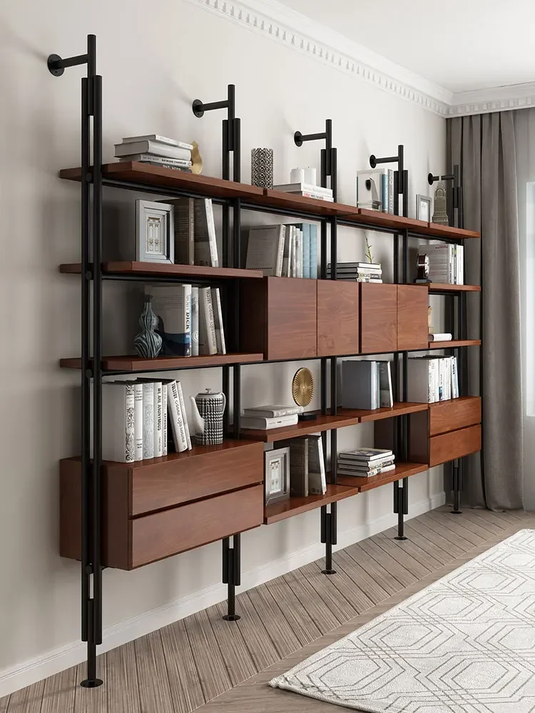 Book wall living room bookshelf wall-mounted solid wood bookcase full wall shelf