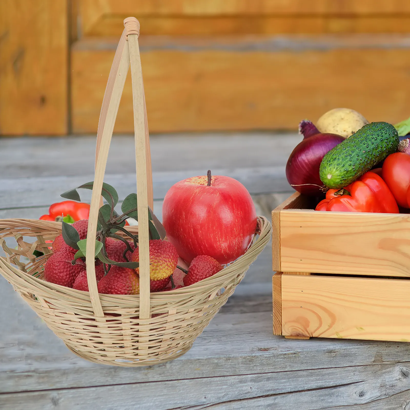 

Small Bamboo Handwoven Basket Rustic Flower Holder Wedding Bridal Shower Gift Storage Fruit Picnic Basket