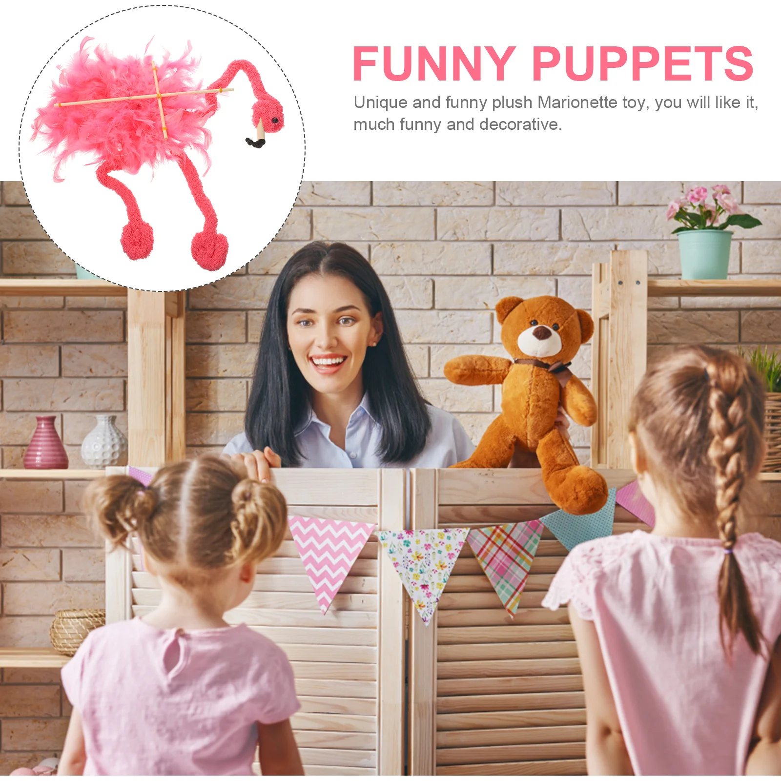 Plush String Flamingo Bird Puppet Puppets สําหรับผู้ใหญ่สัตว์ Marionette ของเล่นสัตว์ Ostriches ที่ไม่ซ้ํากันหุ่นเด็ก