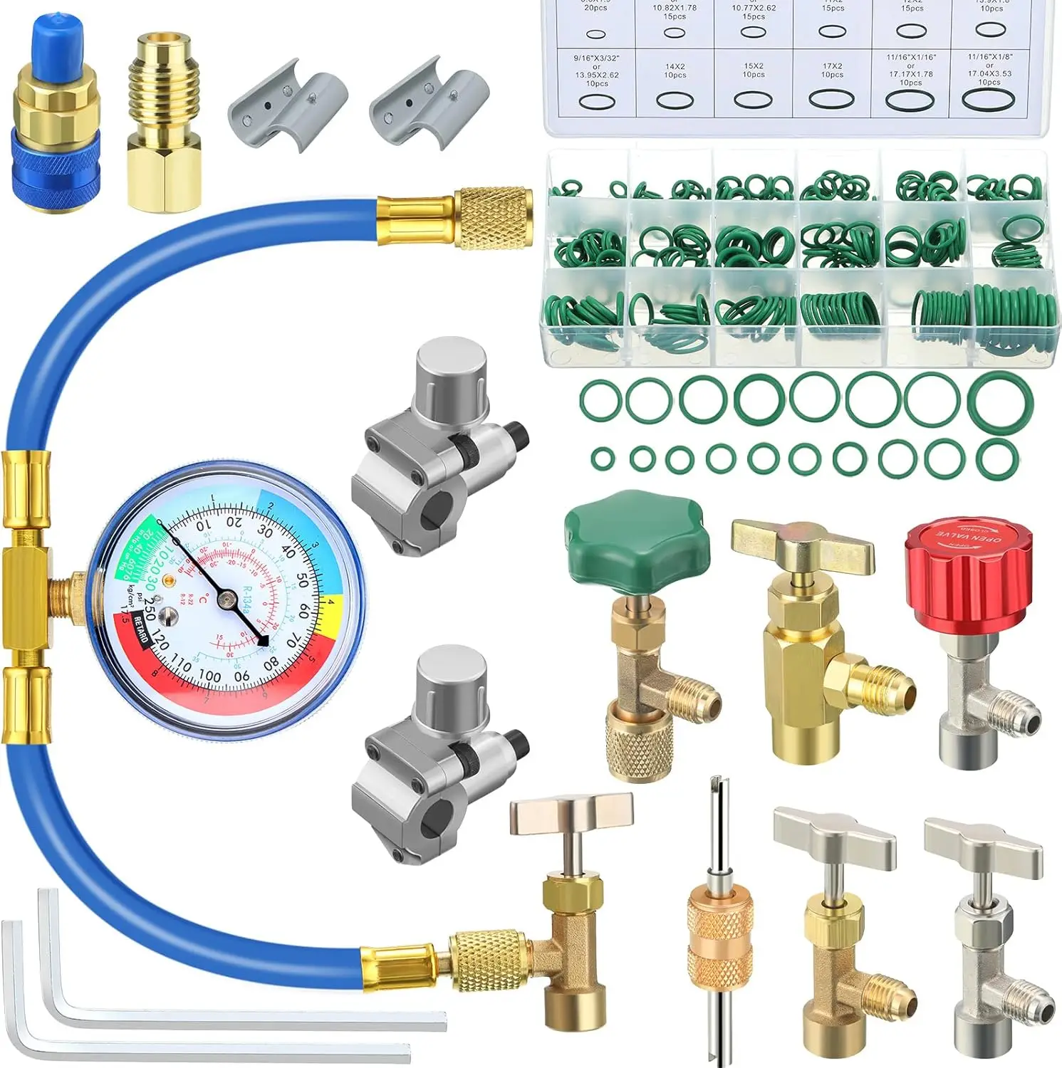 

R134a Refrigerant Recharge Kit with Gauge, Hose, O-Rings, and Piercing Valve for Car & Home AC