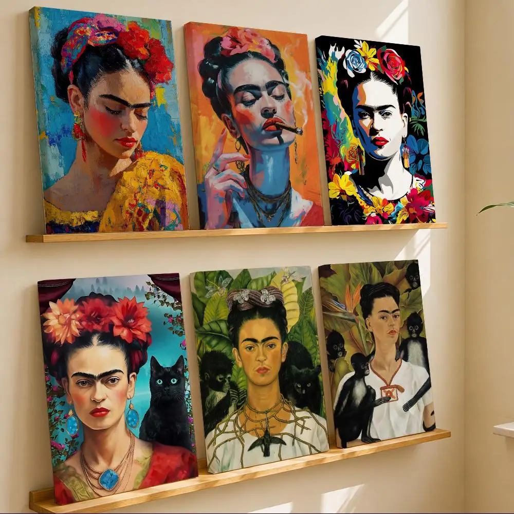 Vintage Art F-Frida Kahlo Framed Wall Painting Canvas Art Poster with Solid Wood Frame for Living Room Home Decor