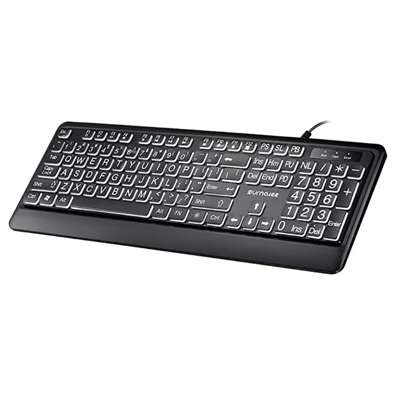 

Large Font Print USB LED Backlit Keyboard 104 Keys Full Size Computer Keyboard for Seniors and Low Individuals