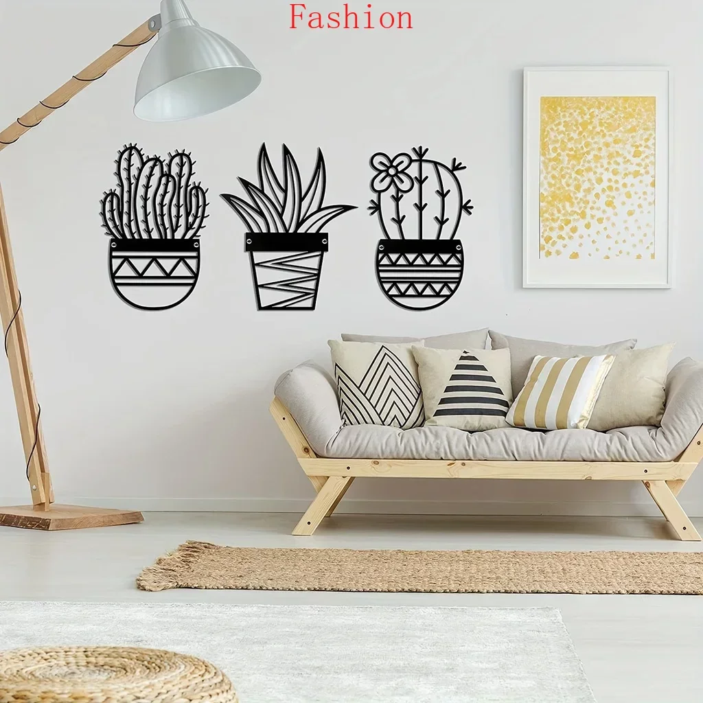 3 PCS Cactus Metal Home  Art Natural Themed Metal Wall Mounted Decor Plant Modern iron Wall Art Black Metal Modern Wall Decor Wa