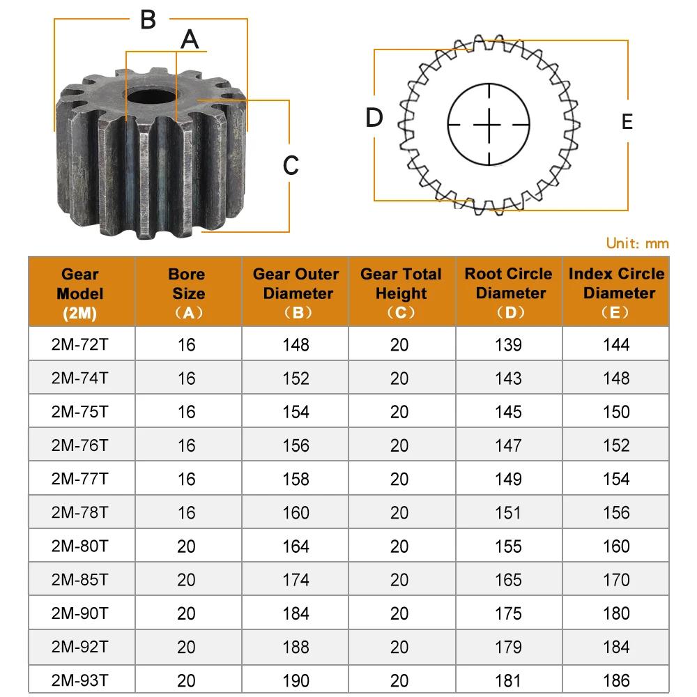 Imagem -02 - Engrenagem Cilíndrica 2m72 74 75 76 77 78 80 85 90 93t Sc45 Altura Total 20 mm de Alta Frequência da Engrenagem de Aço Carbono Que Extingue os Dentes