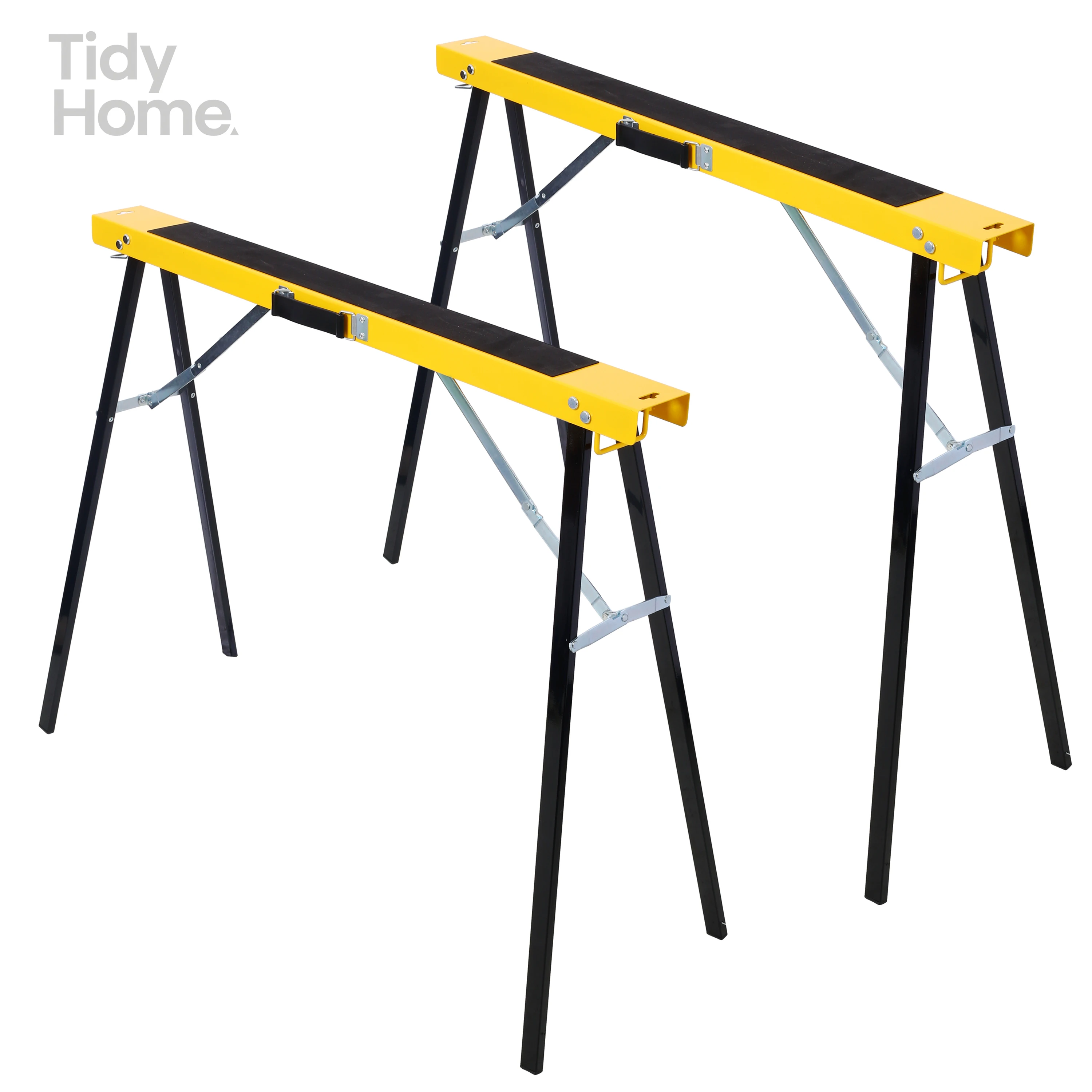 

Saw Horses 2Pack,Folding Portable Work Horse with Fast Open Legs,Convenient Handle,Heavy Duty Steel Sawhorse for Garage,Workshop