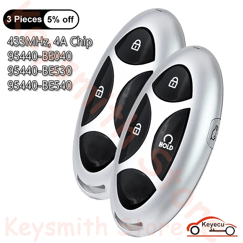 KEYECU 3 4 Buttons 433MHz 4A Chip for Hyundai Kona 2024 2025 2026 Auto Smart Remote Key Fob 95440-BE040 95440-BE530 95440-BE540