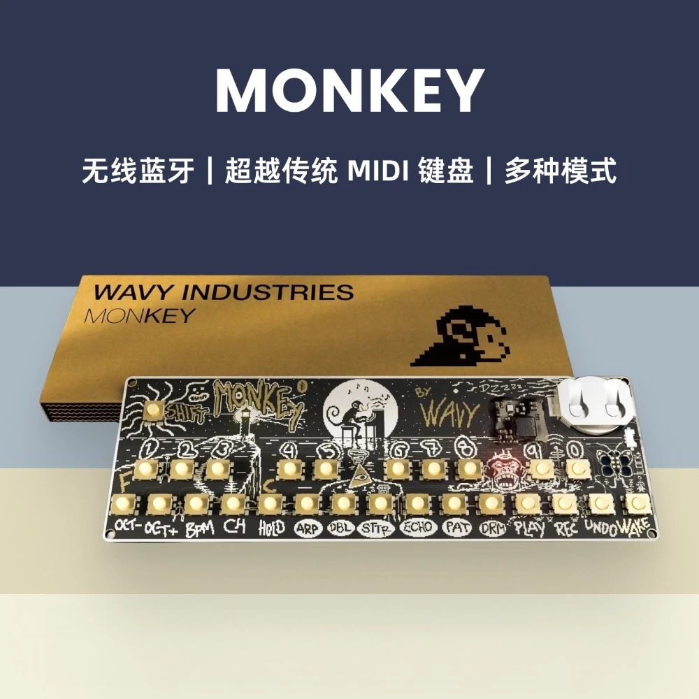 Wavy Industries Monkey Theme Keyboard Customized Bluetooth Wireless MIDI Keyboard for Mobile Phones Computers Music Device Gift