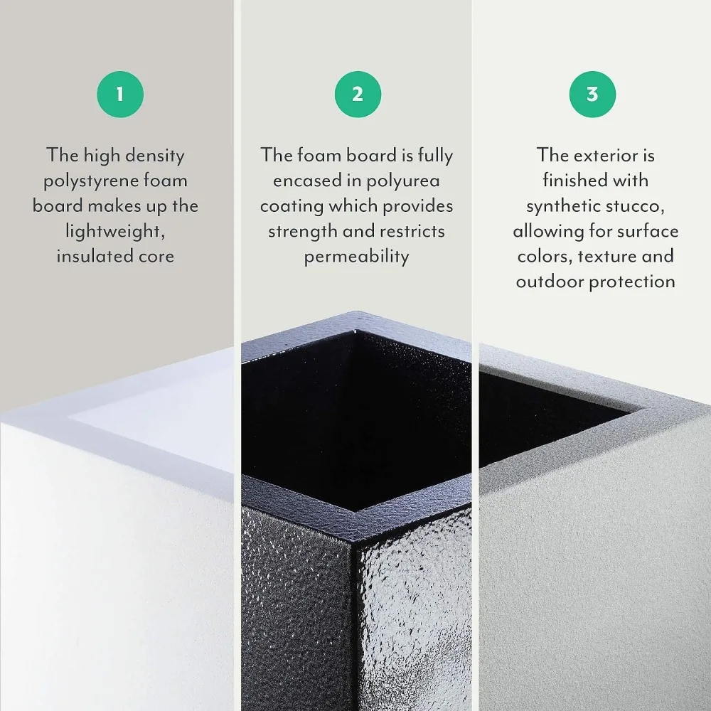 

Riviera Short Modern Outdoor/Indoor Rectangular Planter, 46" L x 17" W x 12" H, Lightweight, Heavy Duty,