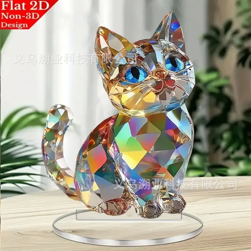 Colorful and cute 2D acrylic cat ornament for home, living room, entrance hall, and study room decoration