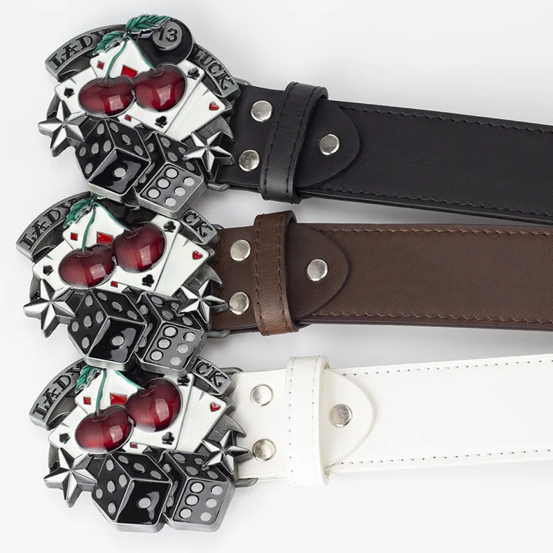 Punk Hip Hop Style Playing Cards Spades Dice Pentagram Lady Luck 13 Point  Cherry Fruit Metal Belt Buckle Smooth Component Decor