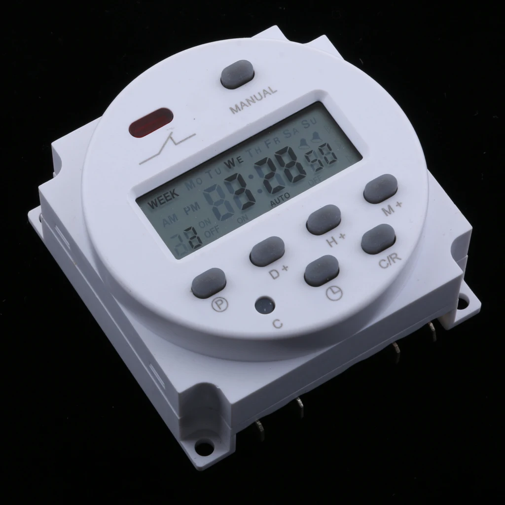 White LCD Digital Control Power Programmable Timer DC 12V 16A Time Switch