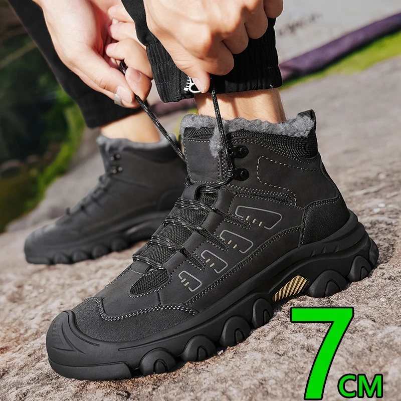 

7CM Height Increase Men Boots Winter Warm Anti-Slip Hiking Shoes Outdoor Waterproof Mountaineering Trekking Elevator Footwear