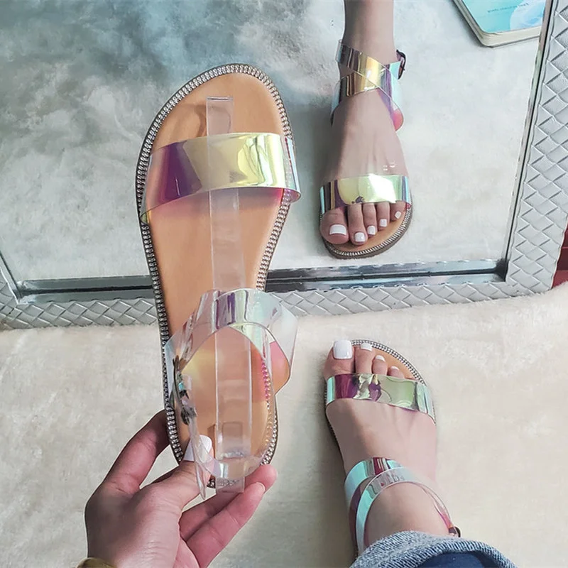 Thời Trang Nữ Giày Sandal 1 Từ Nhiều Màu Sắc 2022 Mùa Hè Mới Phẳng Gót Hở Mũi Giày Đơn Giản Sinh Viên Giày Sandal Nữ La Mã giày Nữ