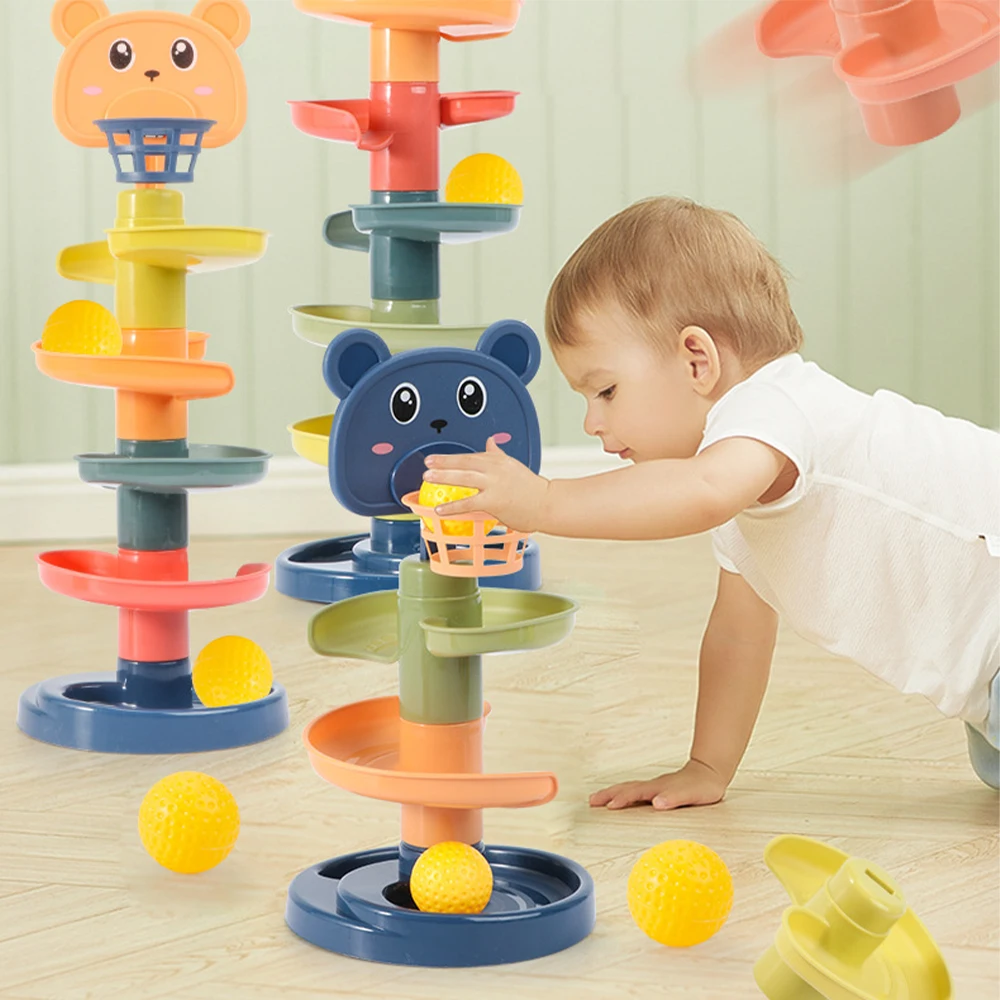 Baby Toy Rotating Rolling Ball Gliding Tower Toddler Toy Rotating Early Educations Track Ball Stacking Toy Gift Box For Children