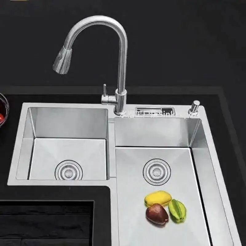 Large capacity Kitchen Sinks Home Thickened Stainless Steel Corner Sink Shaped Trough Double Small Black Sink Kitchen Fixtures