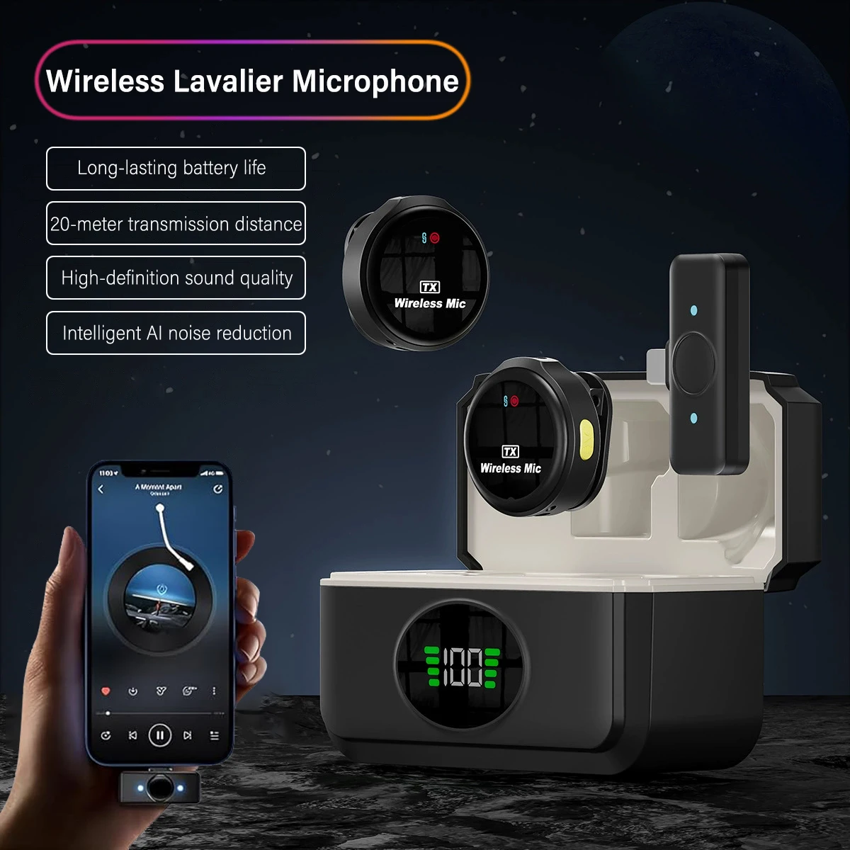 

Wireless Lavalier Microphone for IOS Android With Charging Case Noise Cancellation,Video Recording,Vlog,Live Streaming Clip Mic