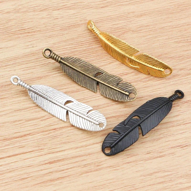 6pcs 46x11mm Black/Antique Silver Plated /Bronze/Gold Color Feather Handmade Charms Pendant:DIY for bracelet necklace