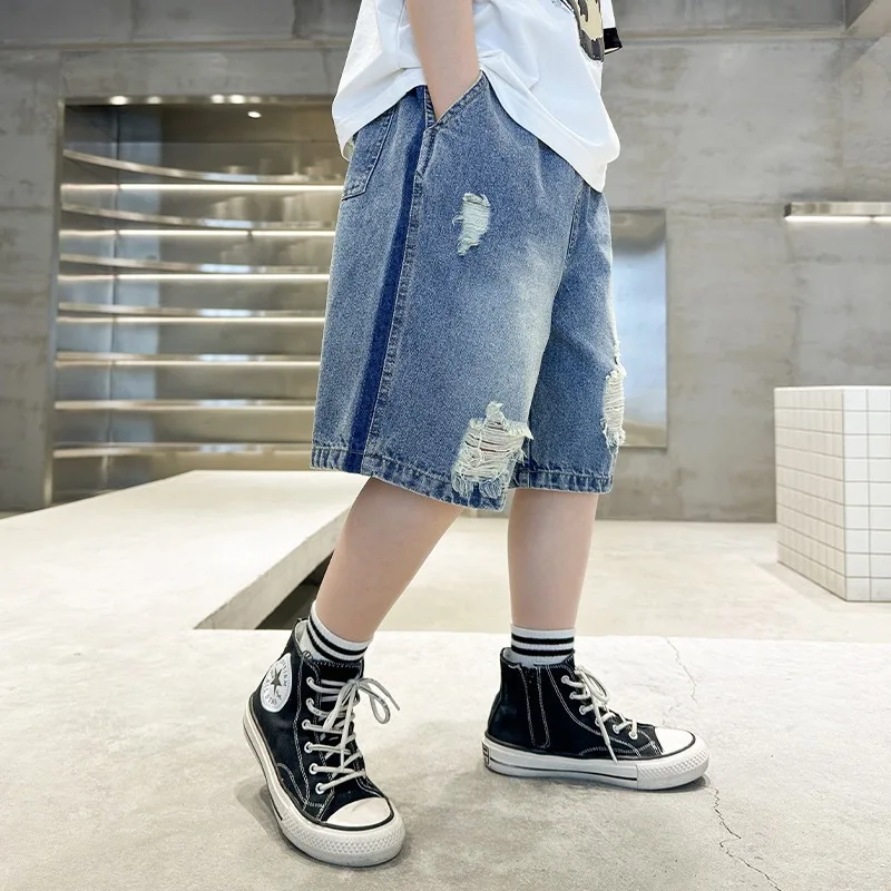 Summer Teenage Boys Denim Shorts 2024 New Fashion Korean Version Kids Short Pants 4 5 6 7 8 9 10 11 12 Years Children\'s Clothing