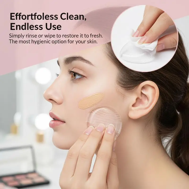 Transparent Silicone Makeup Sponge Non-Absorbent Easy Clean Foundation  Puff for Short Travel Makeup