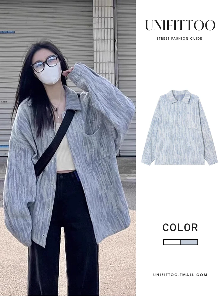 

Denim Coat Girls Womens Autumn Woolen Appliques Cozy Slim-Fit Patchwork Buttoned Temperament Fitted Notched Leisure Jackets Ins