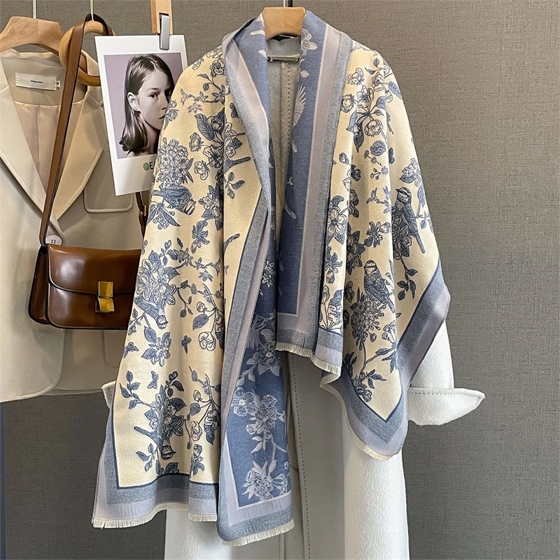

Осенне-зимнее теплое кашемировое шаль для путешествий, шарф, модное женское роскошное одеяло из пашмины с принтом, женское пончо Bufanda