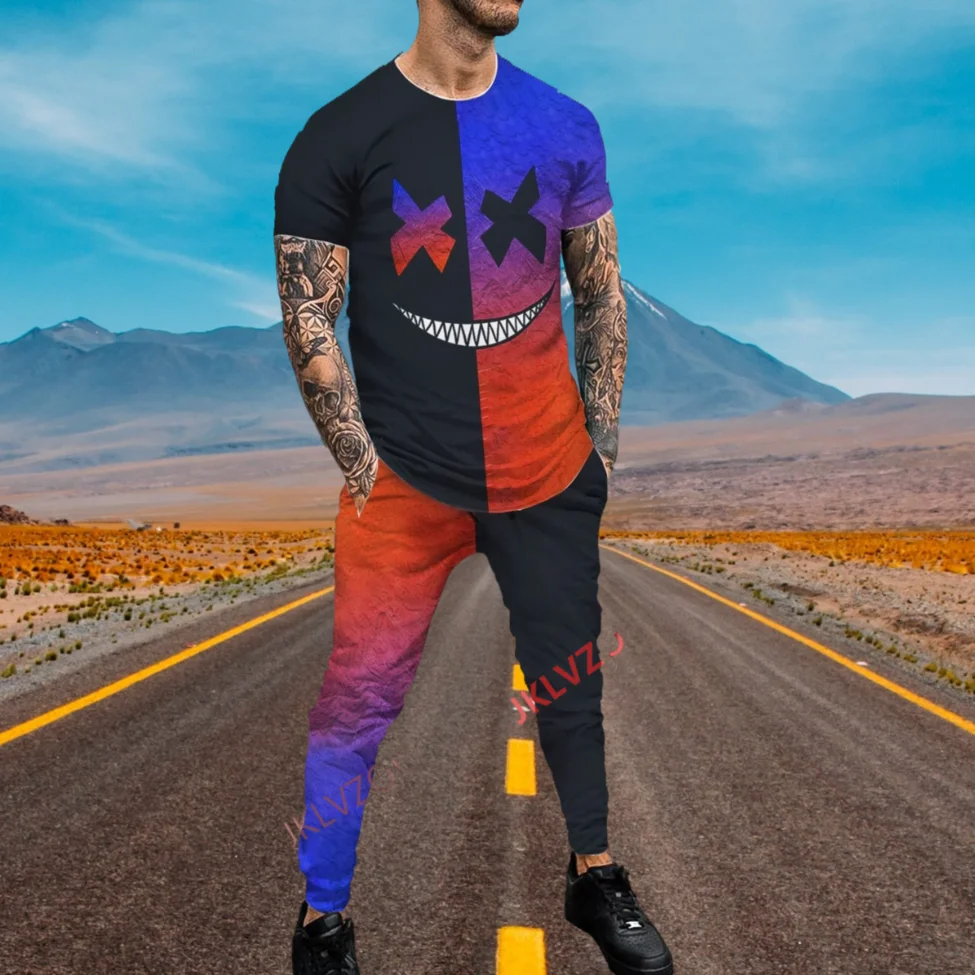 Men's Summer Compass Tracksuit Short T-Shirt Trousers Long Pants Set Male Fashion Suit Casual Streetwear Vintage Outfit Clothing