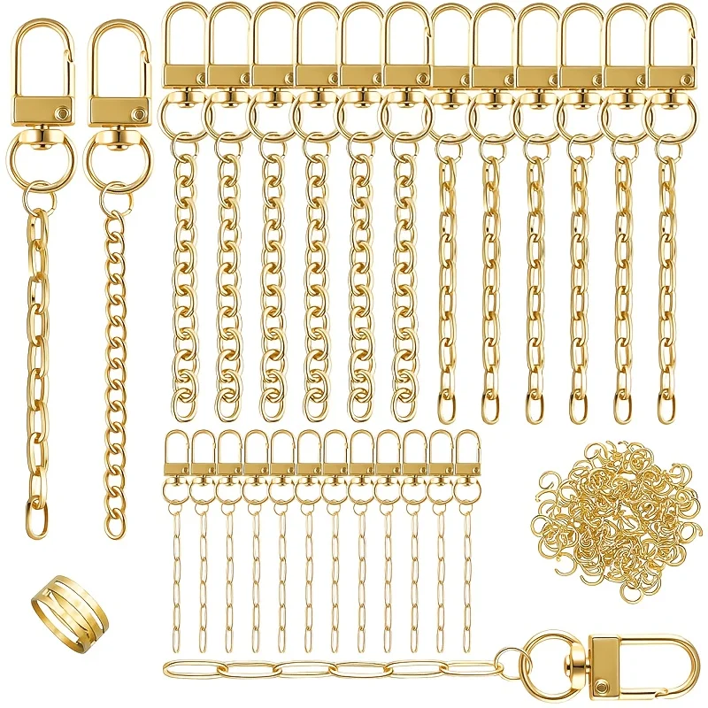 137Pcs Mens Keychain Accessory Set Key Rings Swivel Gate Hooks Extension Chain 1 Split Ring 100 Jump Rings For Wallet Bag