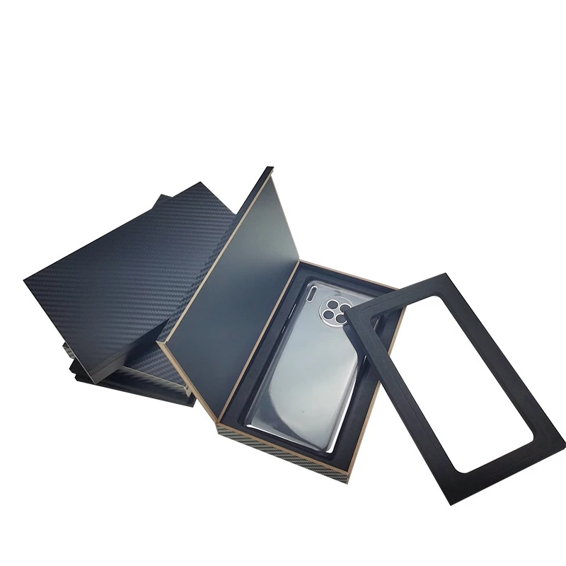 Flip Top Customized Design Luxury Cardboard Packaging Black Paper Package Empty Mobile Phone Box 4a1