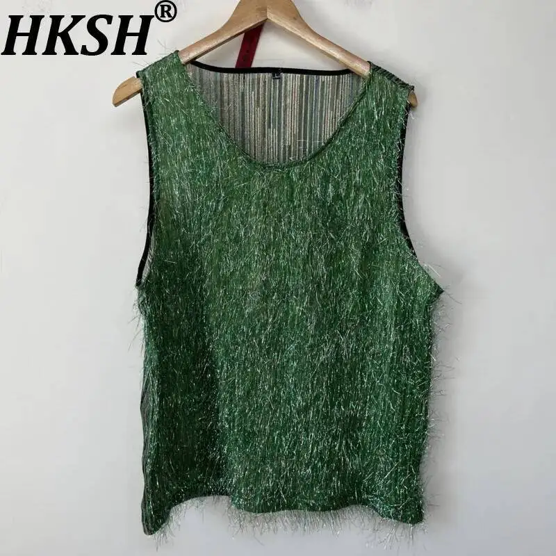 

HKSH Summer New Men Tide Chic Ins Y2K Shiny Silk Trend Design Personalized Versatile Vest Loose Fashion Tank Top Vintage HK24231