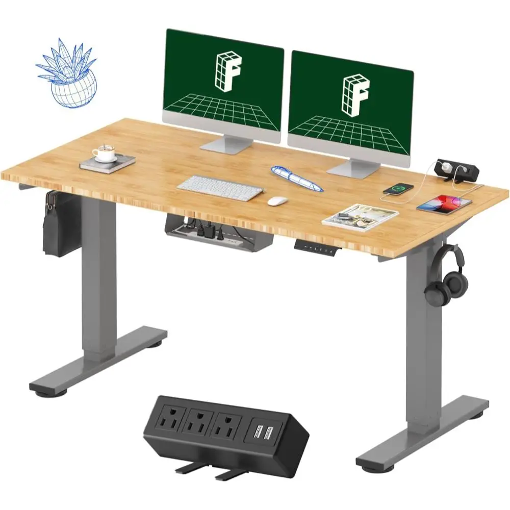 

FLEXISPOT EN2 Bamboo Standing Desk with Clamp Power Strip, 55 x 28 Electric Stand Up Height Adjustable Desk with Cable M