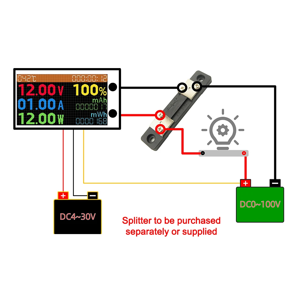 DC4-30V 10A 50A 100A Digital Voltmeter Ammeter 8 in1 Multimeter 12V/24V Voltage Ampere Meter Power Energy Wattmeter Temp Gauge