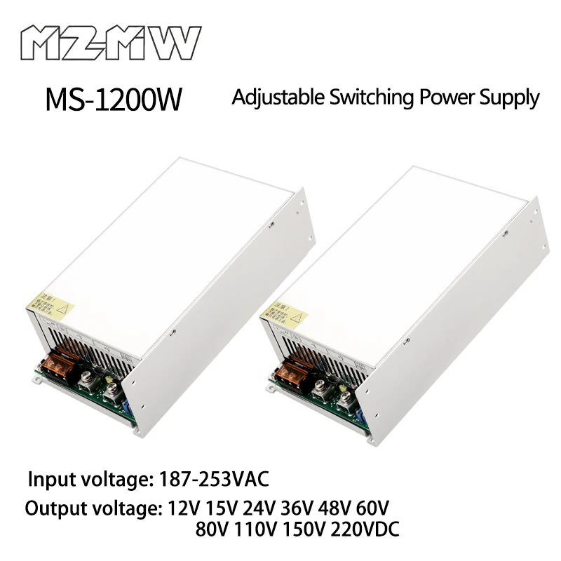 

Adjustable Switching Power Supply MS Series 1200W AC To DC 187-253VAC 12V 24V 36V 48V 60V 80V 110V 150V 220VDC Transformers