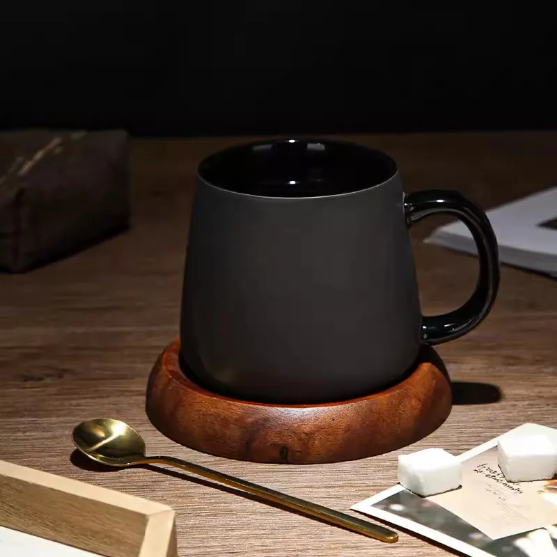 Classic Ceramic Mugs with Spoon Tray, Milk Coffee Cup, Mark Drinkware, Pure Color, Novelty Gifts, 450ml