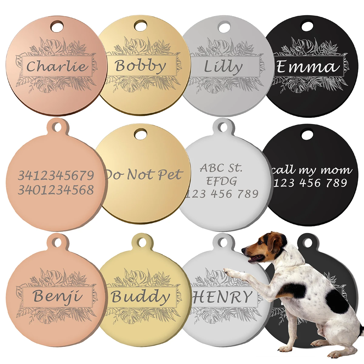 Pet Tags Personalized for Dog Cat Engraved on Both Sides round Design Stainless Steel Kitten Puppy ID Pendants for Pet Supplies