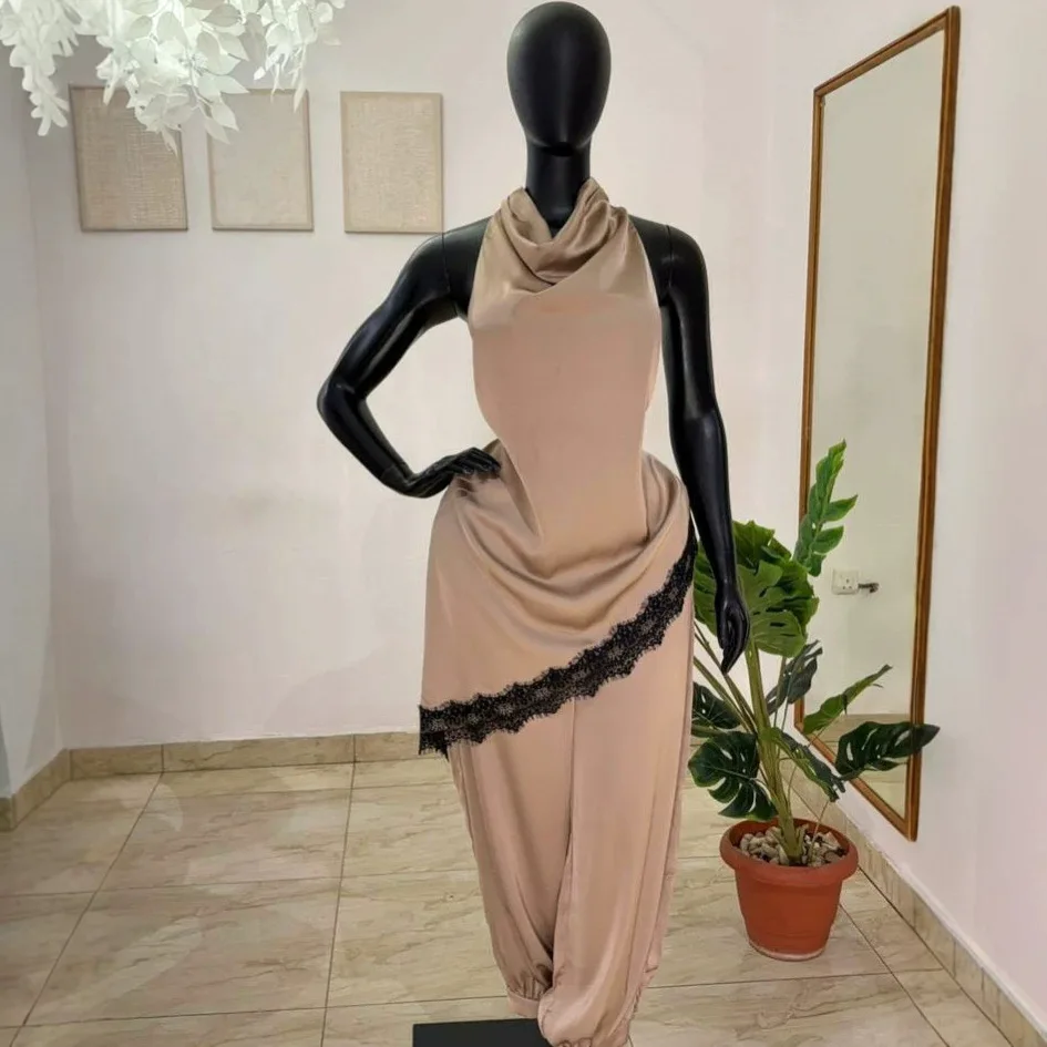 Women's Fashion New Design Lace Patchwork Irregular Sleeveless Top And Joggers Pants. Set Robe Elegant Clothes Bandage