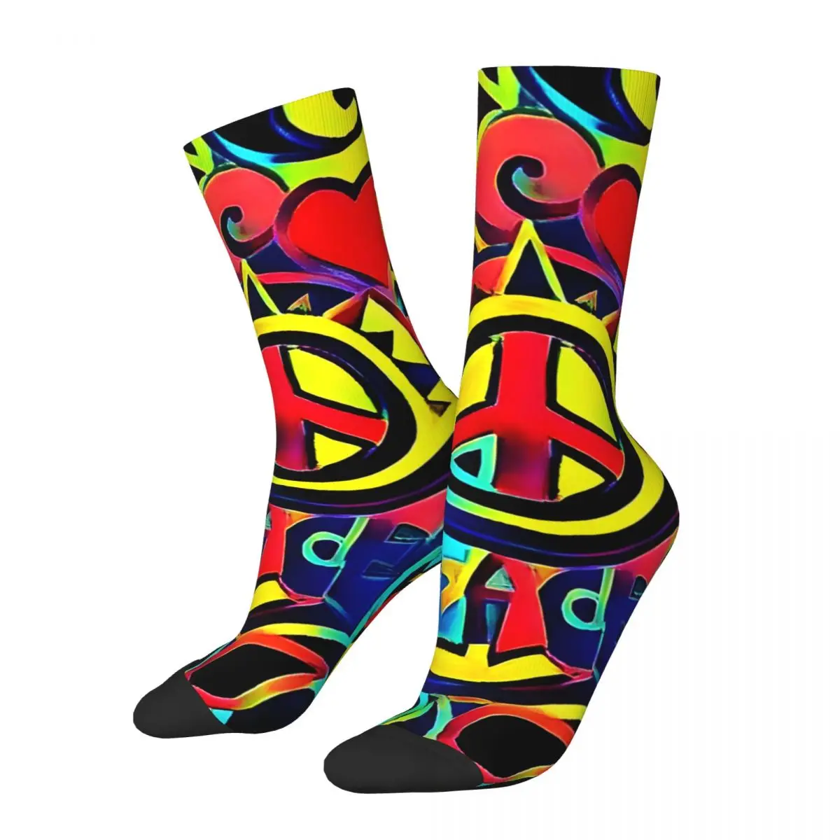 Vintage Peace And Love Bold Art Men's compression Socks Unisex Street Style Seamless Printed Novelty Crew Sock