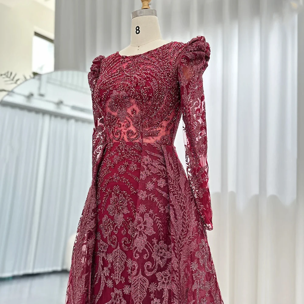 Customized Intricate High quality Formal Organza Pattern Pleat Embroidery A-line High Collar Long Dresses Cocktail Dresses image 4