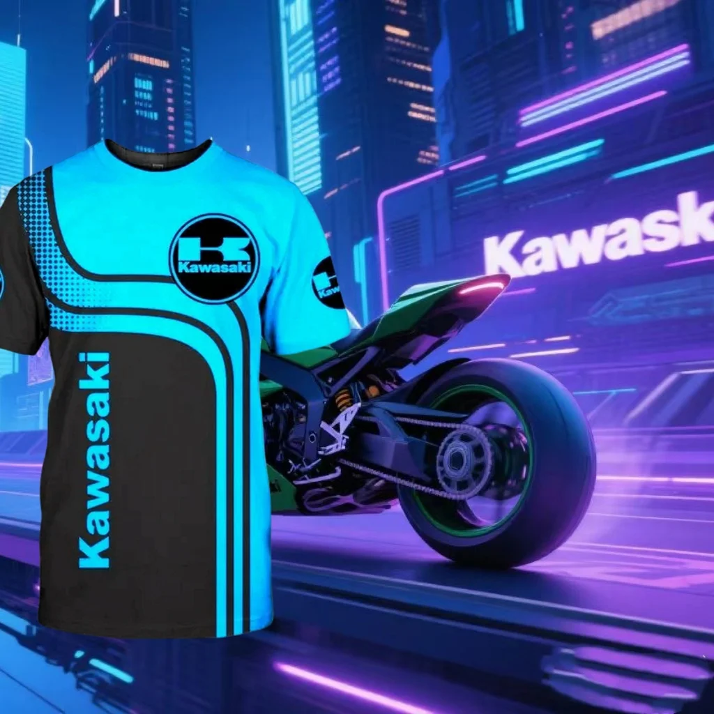 

Kawasaki Summer Outdoor Sports Oversized Quick Drying Breathable Motorcycle T Shirt Motorcycle Sports Comfortable Cool T-shirt 2