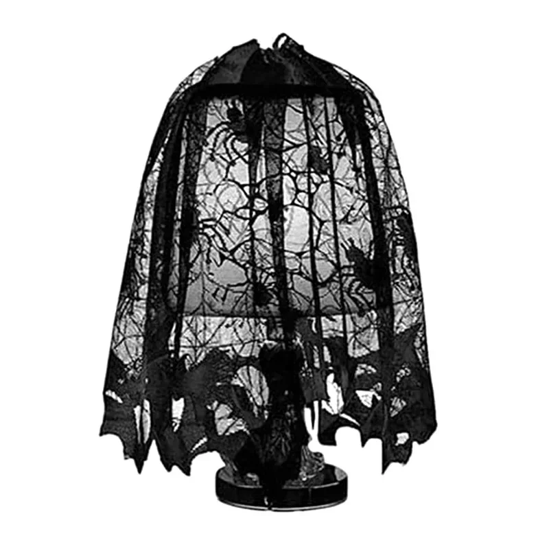 Halloween Tablecloth Black Spider Web Lace Table Runner Fireplace Curtain for Halloween Party Home Decorations Horror