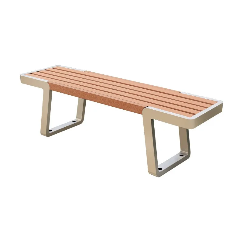 Park Chair Outdoor Bench Solid Wood Leisure Chair Wrought Iron Stainless Steel Seat Square Community Landscape Plastic