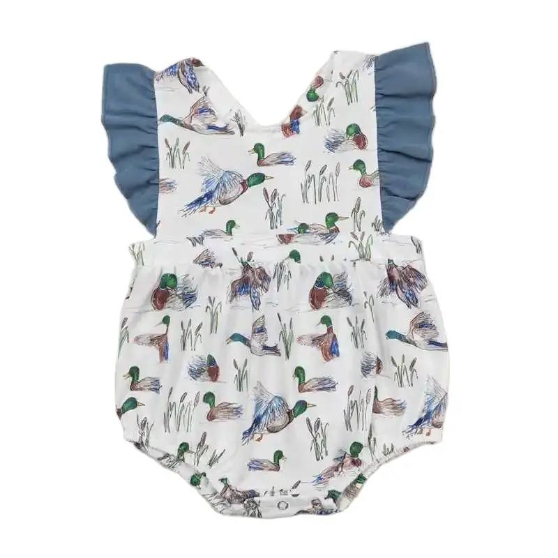 Wholesale Newborn Kids Romper Toddler Summer Short Sleeve Ducks Bubble Children Buttons One-piece Matching Baby Boy Girl Clothes