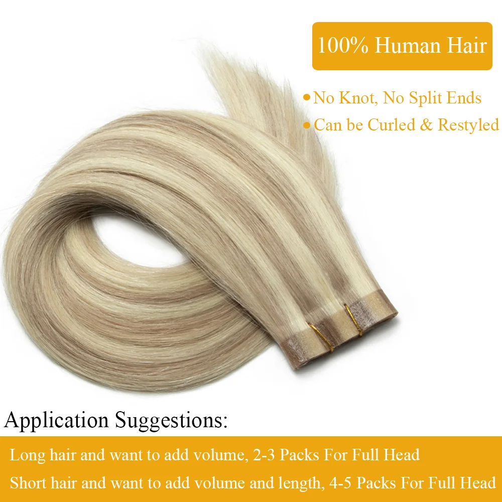 Straight Long PU Tape Weft Human Hair Extensions 12\