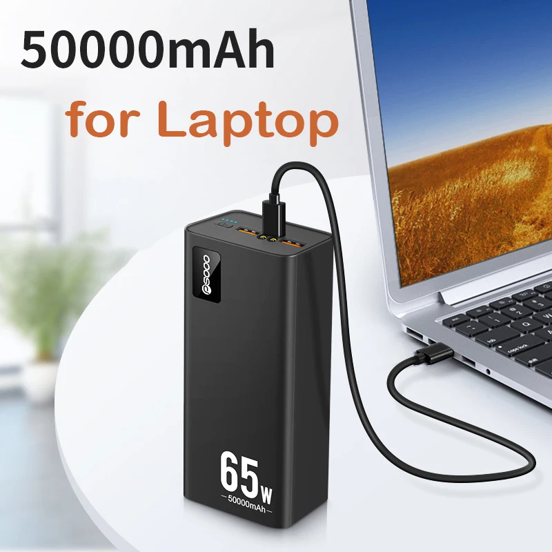 Power Bank 50000mAh 3-Port Portable Charger with 65W Output Smart Digital Display for iPhone 15 14 Xiaomi MacBook Dell Powerbank