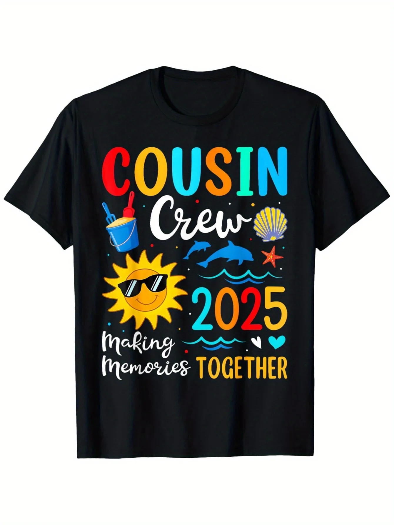 

Cousin Crew 2025 Camping T-Shirt - 180g Cotton, Sunset, S-XXXL, Black Outdoor Family Gift