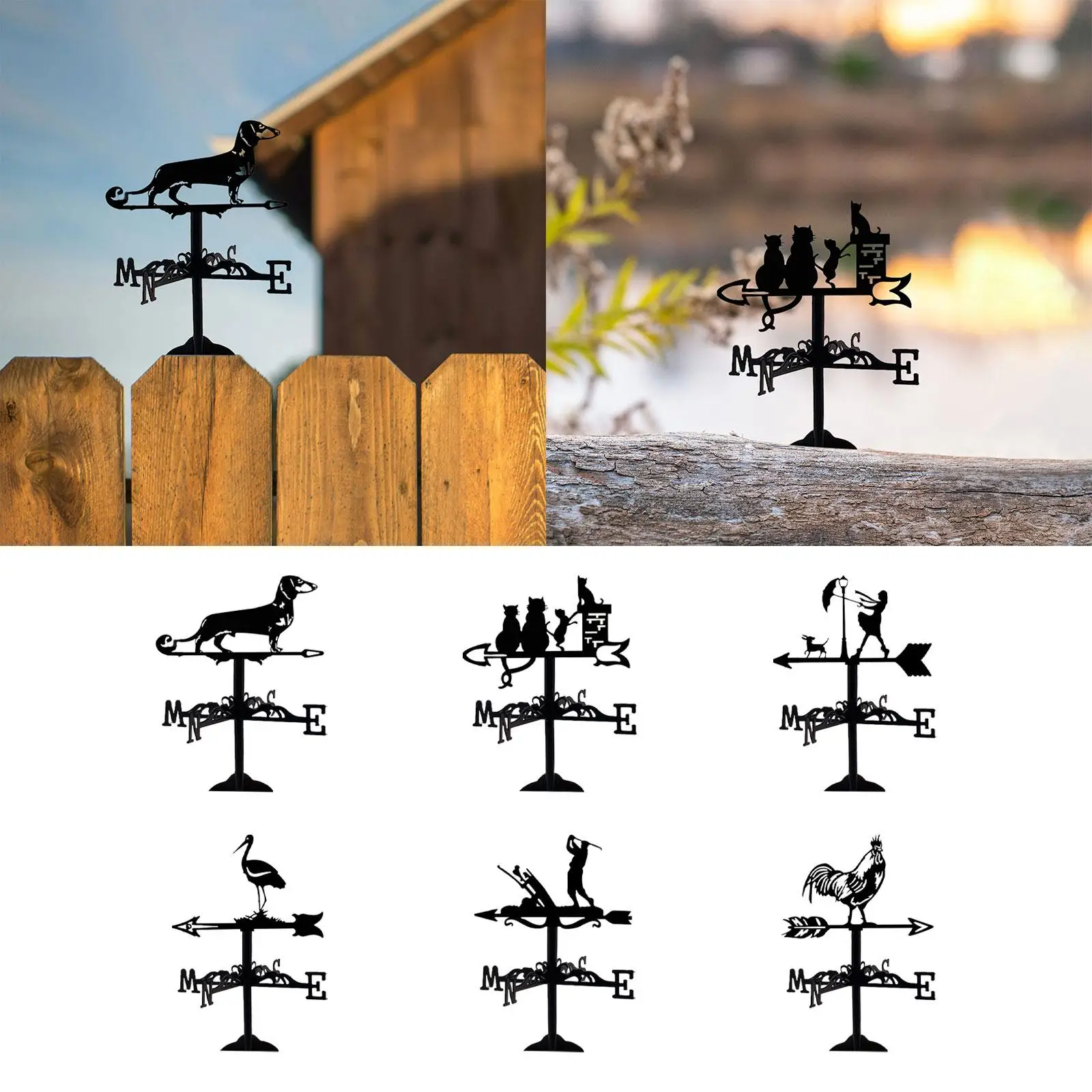 Small Metal Weathervane Retro Desktop Ornament Wind Direction Indicator Wind Vane for Courtyard Fence Outside Roof Mount Garden