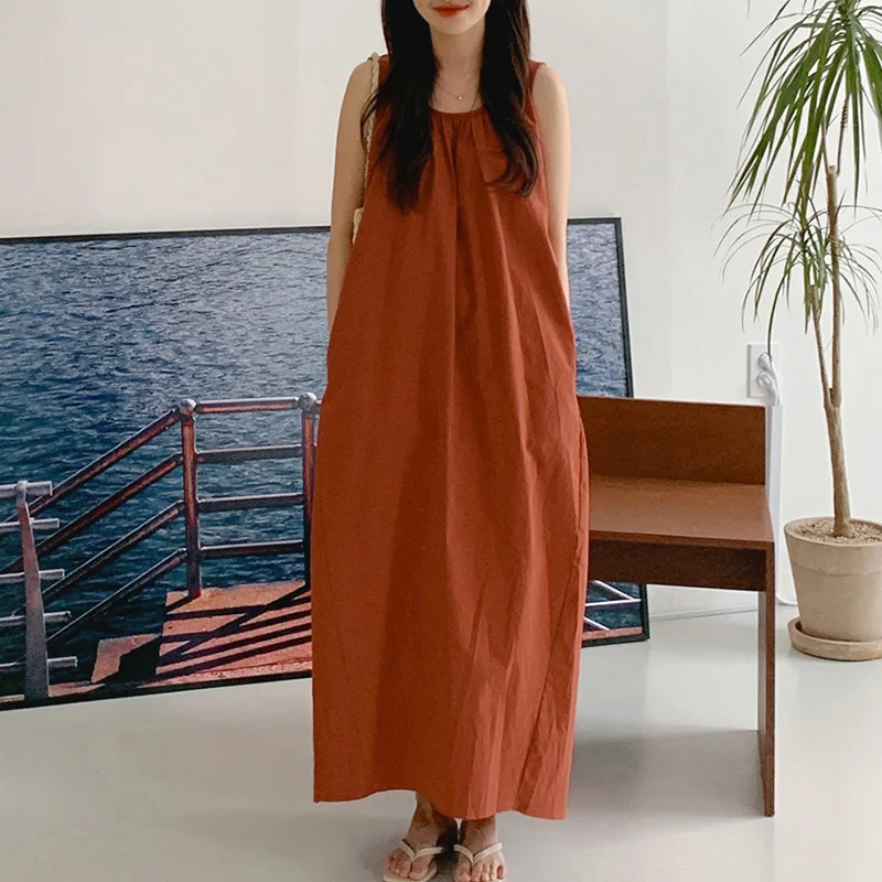 فستان نسائي صيفي 2025 أنيق من القطن 100% فستان غير رسمي بدون أكمام بأشرطة خلفية لقضاء العطلات على الشاطئ فستان الشمس للحفلات
